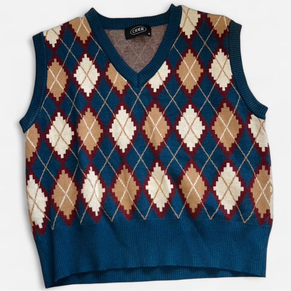Cider Argyle Pattern Cropped Sweater Vest Size M